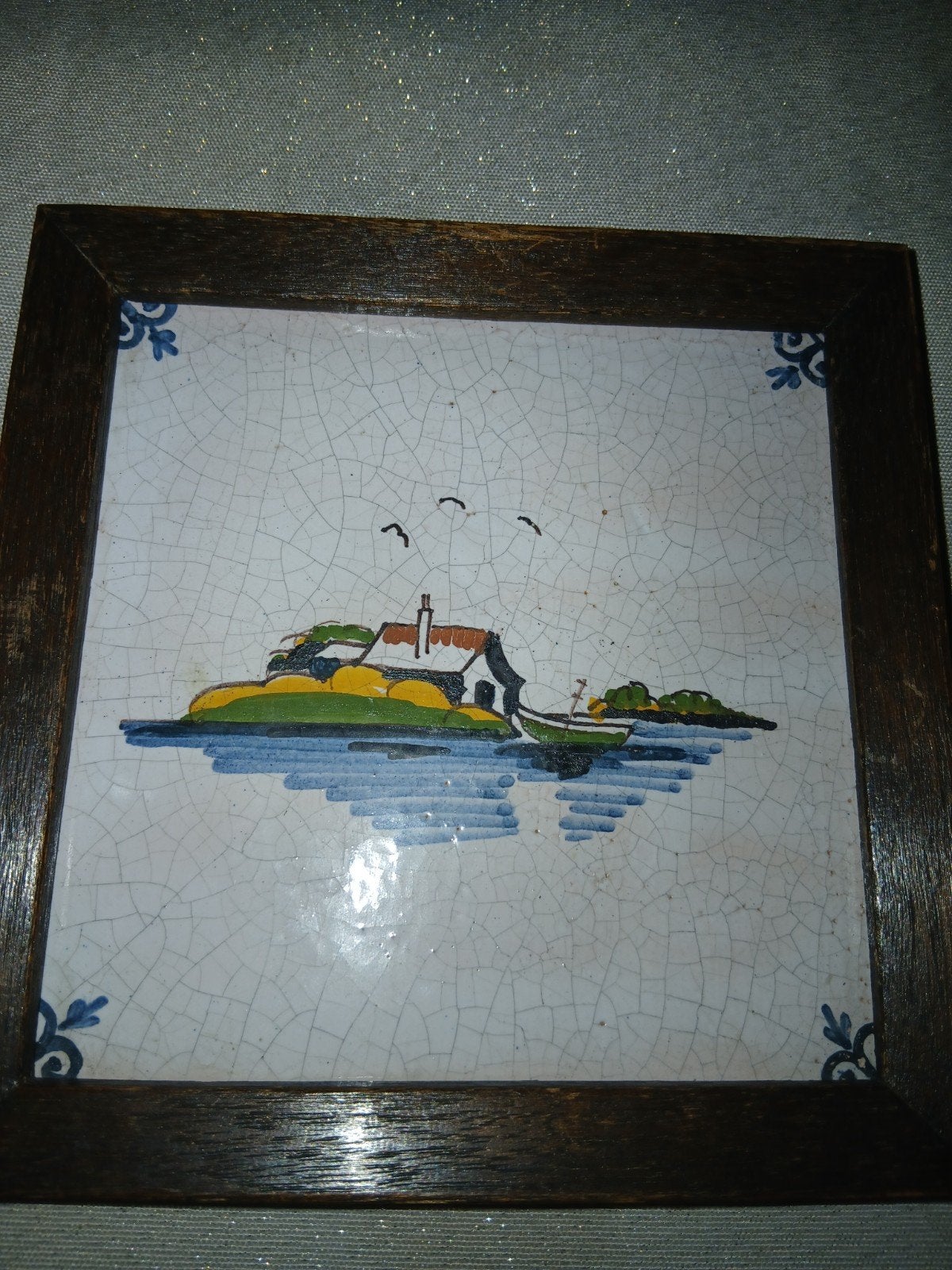 Antieke Delfts Blauw tegel met Hollands landschap, Ophalen of Verzenden