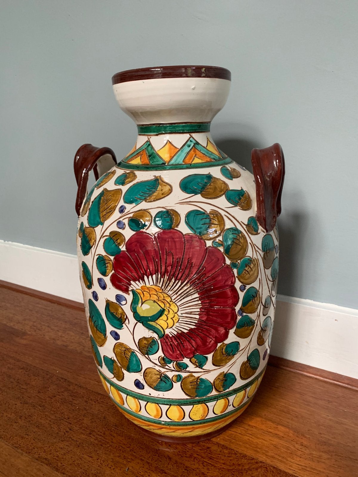 Vintage lampenvoet XXL Majolica handbeschilderd keramiek, Antiek en Kunst, Ophalen