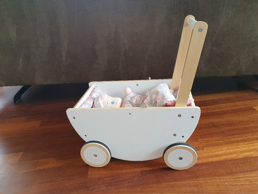 Witte houten poppenwagen met pop, Kinderen en Baby's, Ophalen, Gebruikt, Barbie