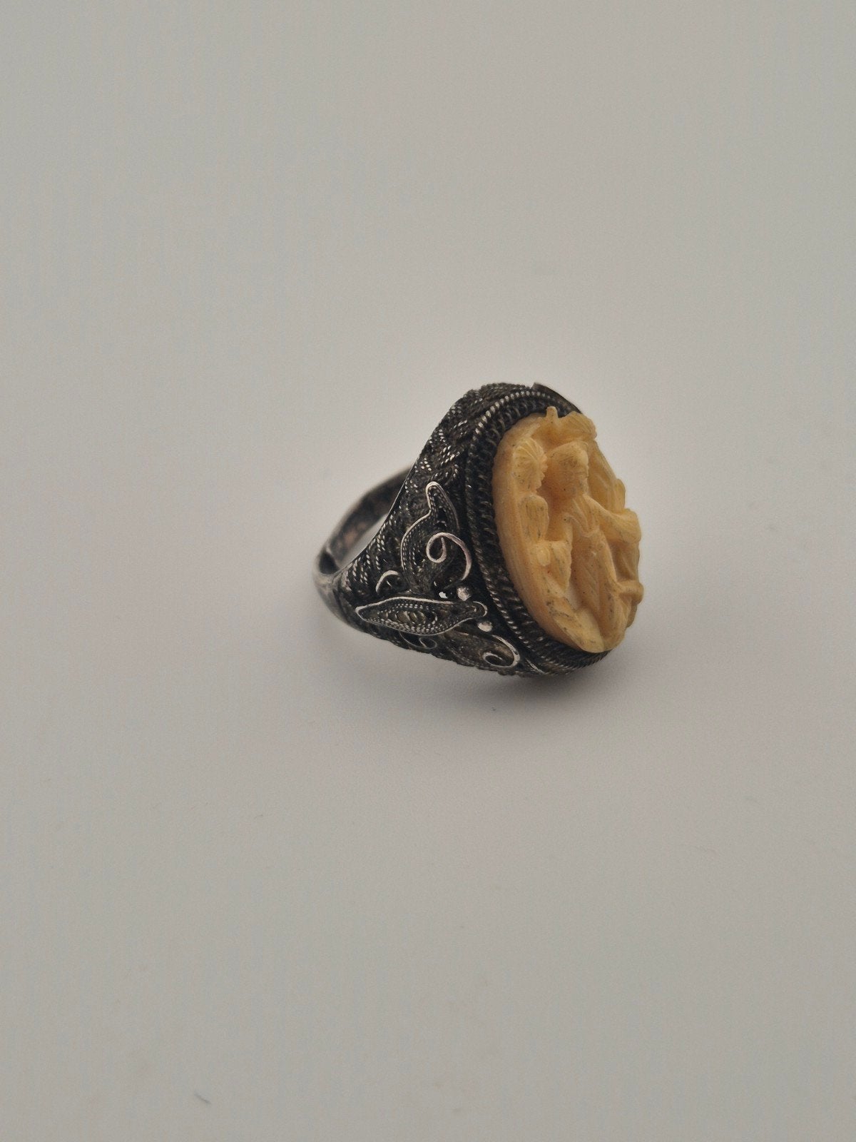 Antieke 835 Zilveren Ring | Schelp Camee, Verzenden, Zilver