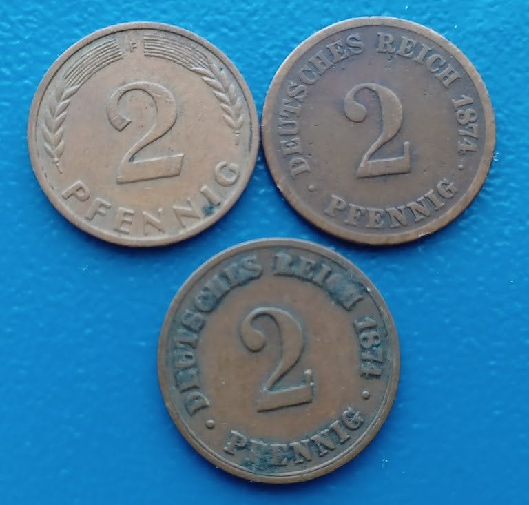 Duitsland lot van 3 x 2 Pfennig (1874-1950), Postzegels en Munten, Verzenden, Duitsland, Setje
