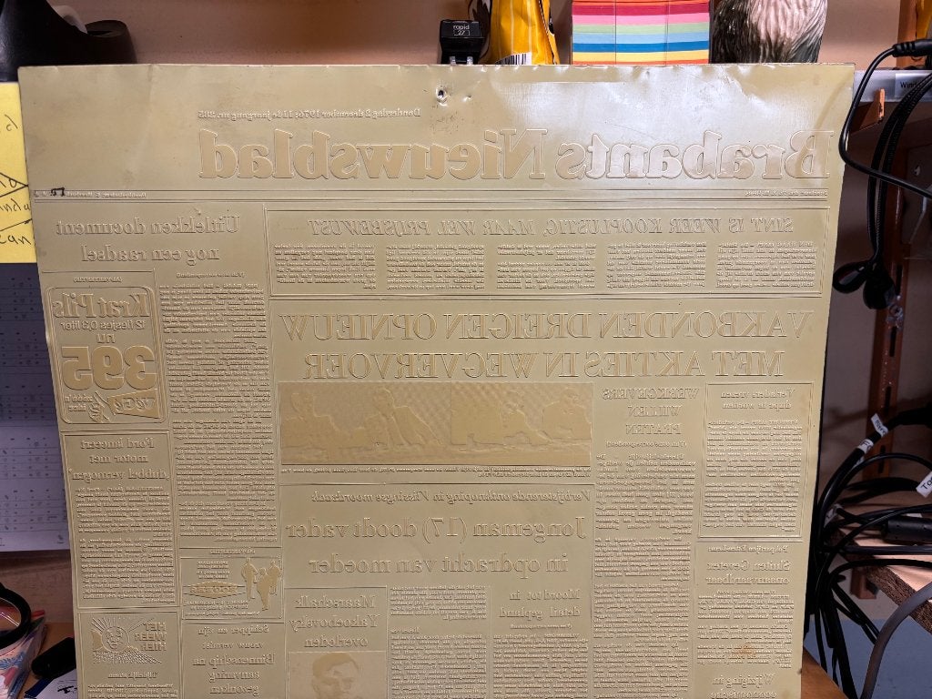 Originele drukplaat Brabants Nieuwsblad (nu BNDeStem), Ophalen of Verzenden, 1960 tot 1980, Nederland, Krant