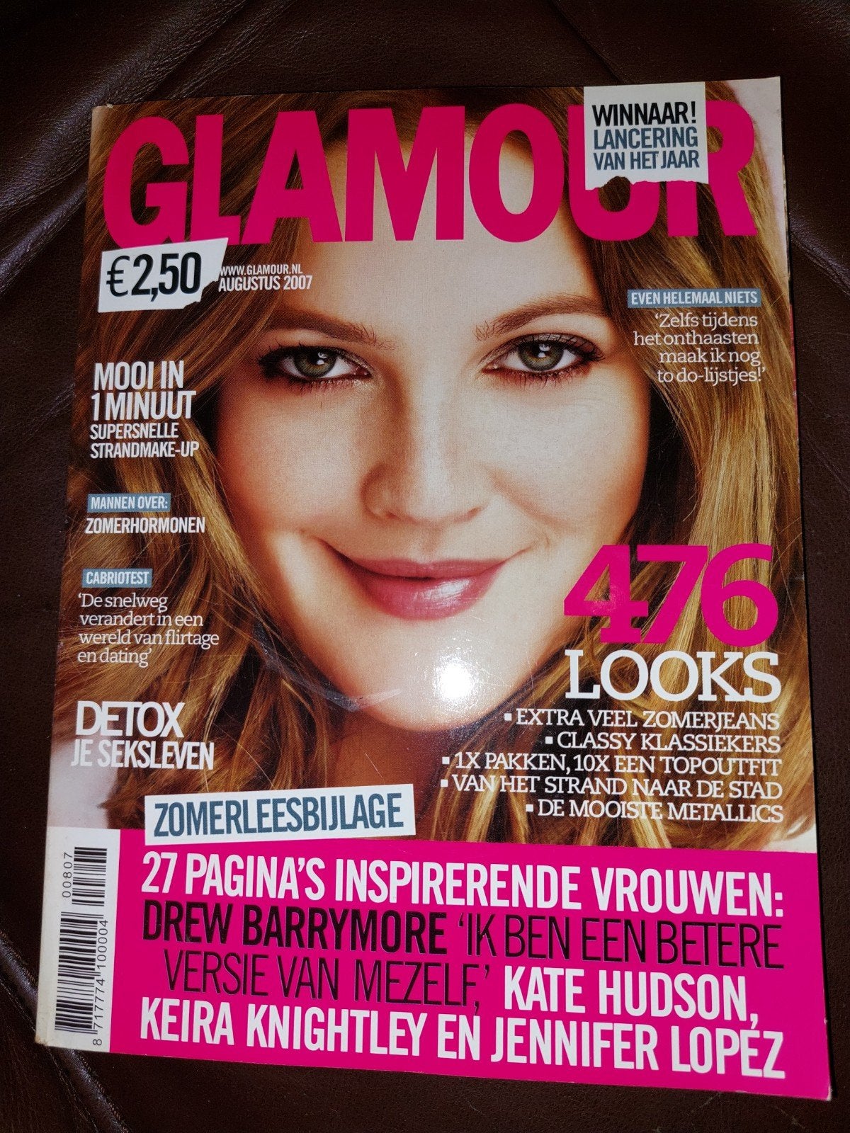 Glamour Magazine Augustus 2007 - Drew Barrymore Cover, Boeken, Verzenden, Zo goed als nieuw, Glossy