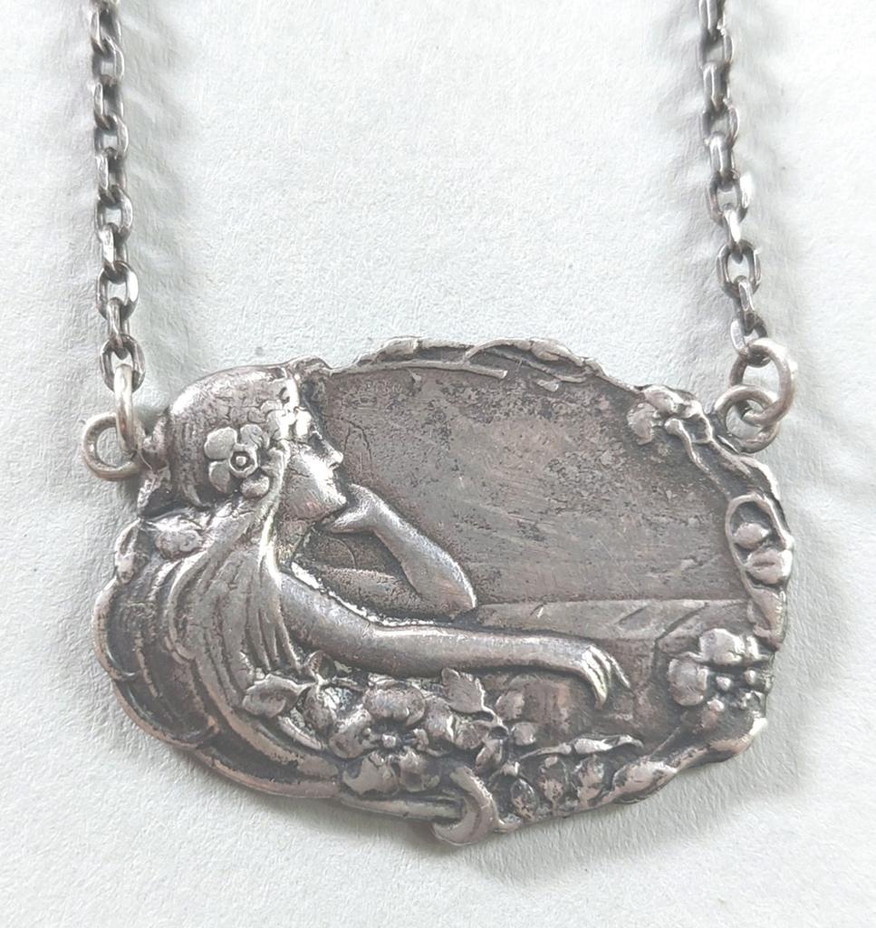 Jugendstil zilver ketting hanger Art Nouveau antiek sieraad, Ophalen of Verzenden, Zilver, Hanger