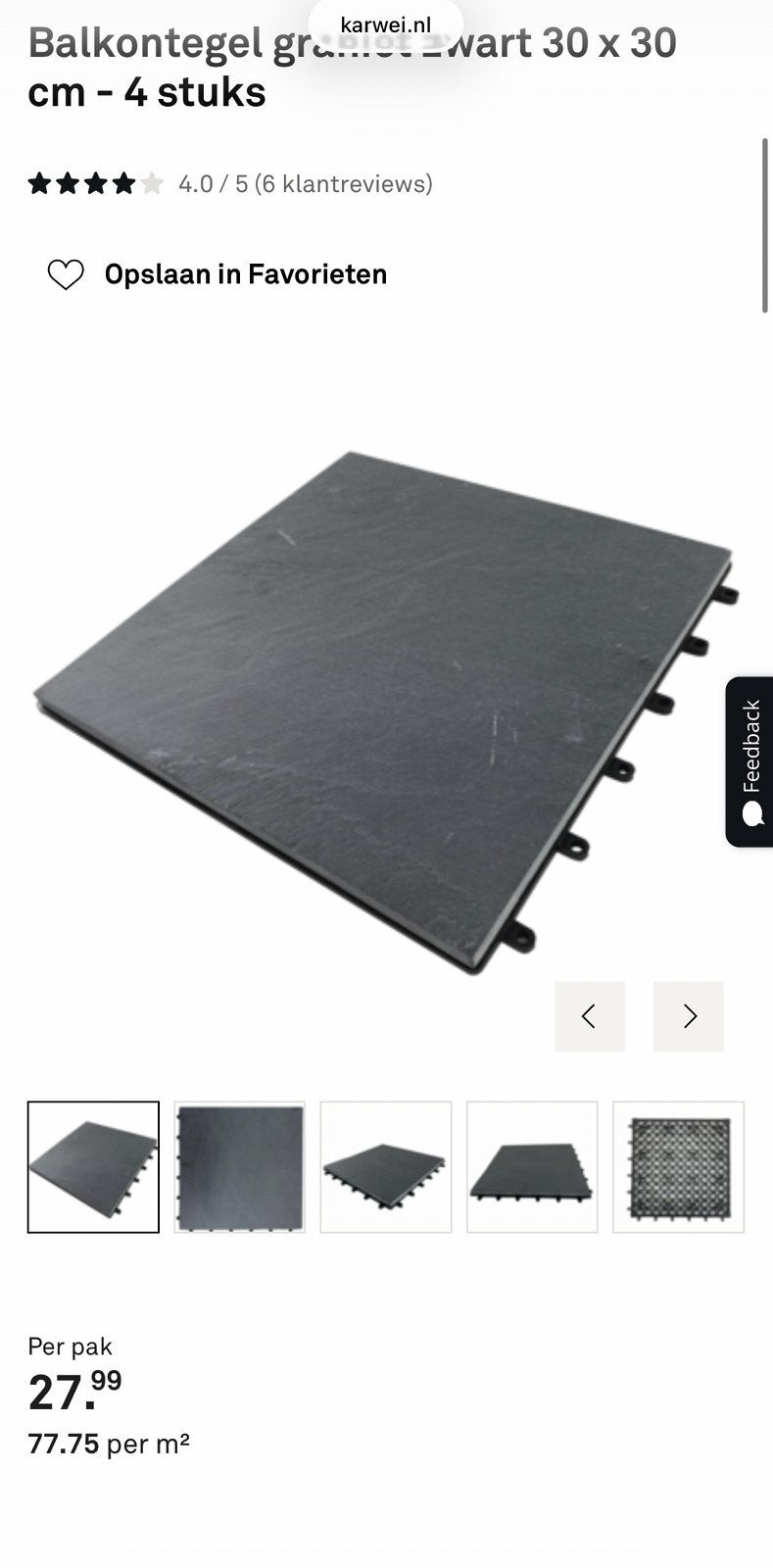 8 stuks balkontegels graniet zwart 30 x 30 cm van Karwei, Ophalen, Nieuw