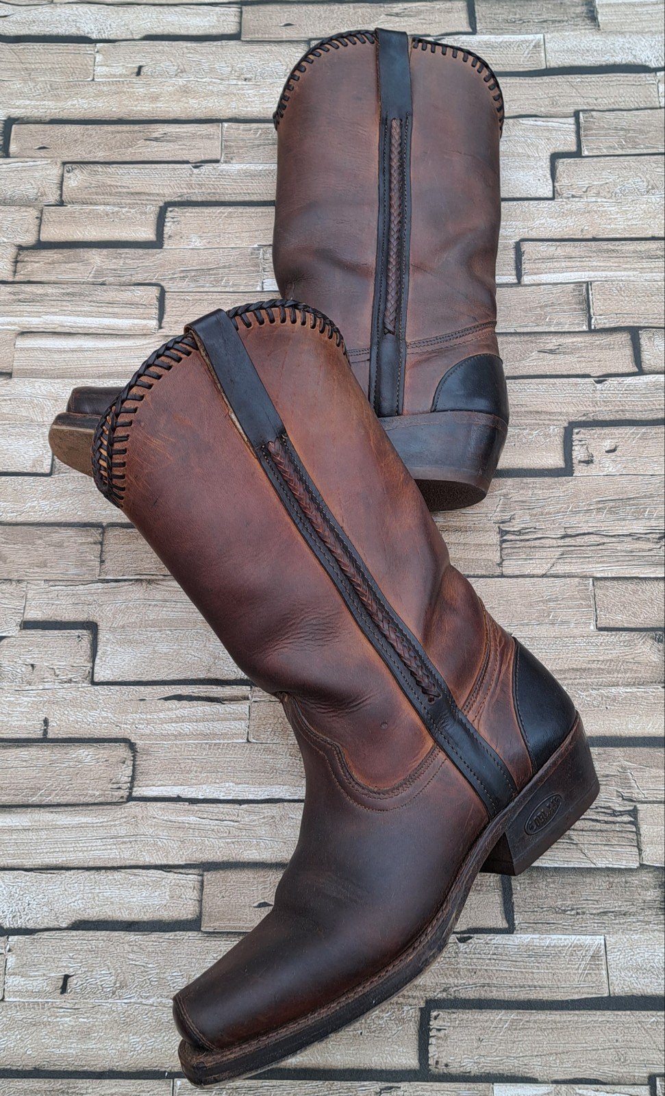 LOBLAN stoere leren vintage western boots, mt 40, unisex, Bruin, Verzenden, LOBLAN, Lage of Enkellaarzen