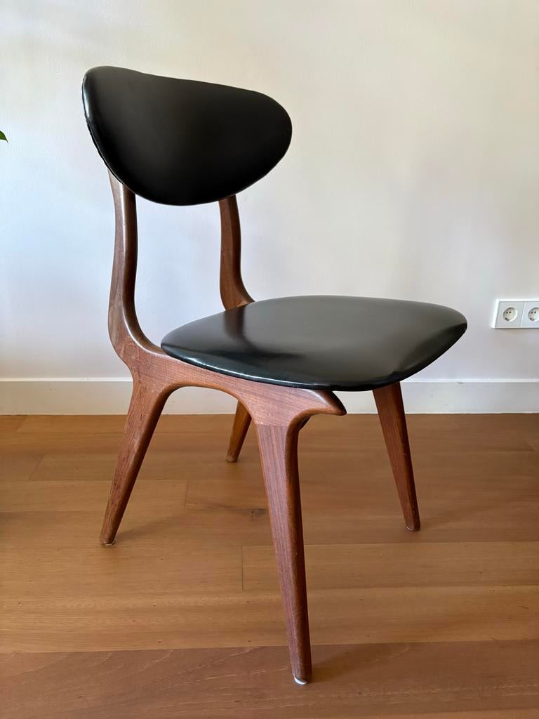 Vintage stoel ‘Louis v Teeffelen’ met zwart leren zitting, Huis en Inrichting, Stoelen, Ophalen, Gebruikt, Zwart, Eén