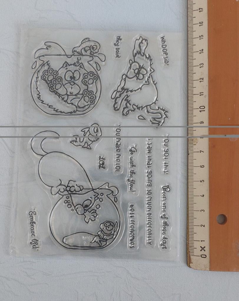 Clearstempelset Katten en Vissen (niet origineel), Hobby en Vrije tijd, Stempelen, Zo goed als nieuw, Clearstamp, Ophalen of Verzenden