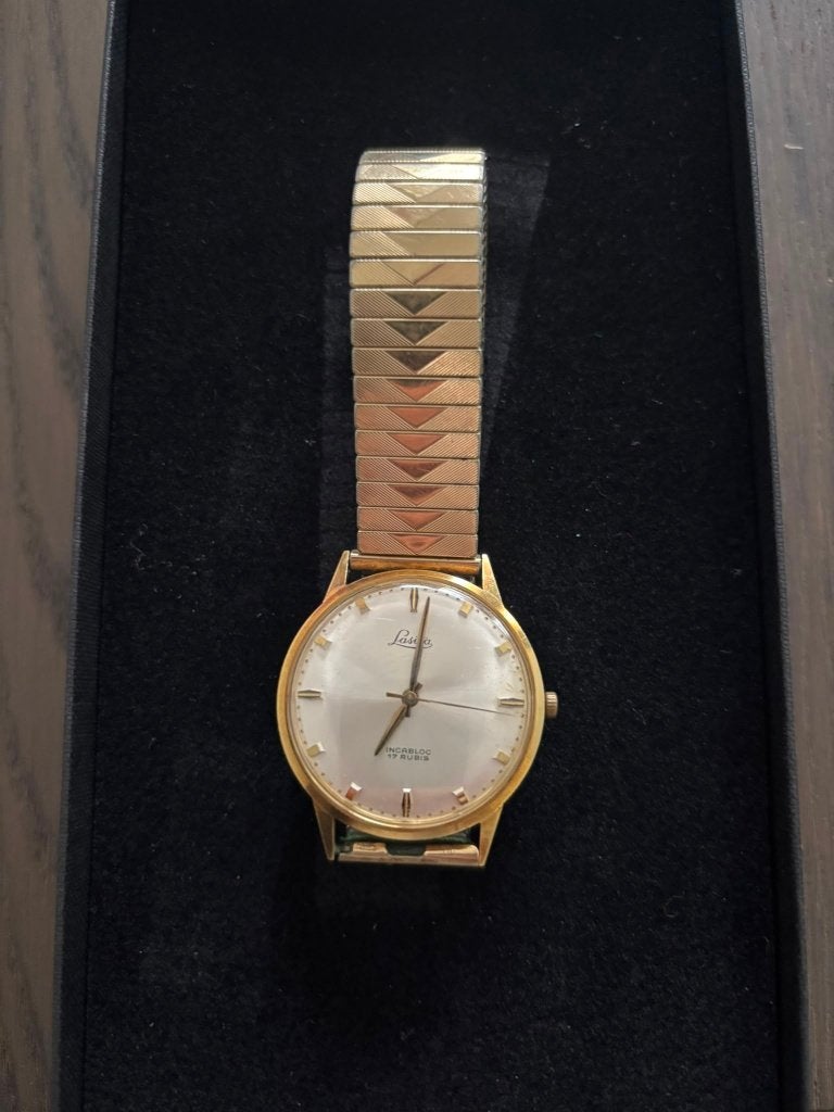 Te koop Lasita 17 jewels Incabloc herenhorloge, Sieraden, Tassen en Uiterlijk, Staal, Met bandje, Polshorloge, 1960 of later