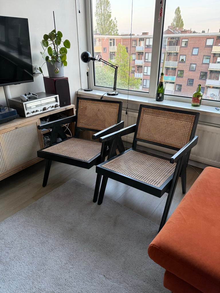 Pierre Jeanneret lounge stoel replica, Huis en Inrichting, Ophalen, Zwart, Zo goed als nieuw, Eén