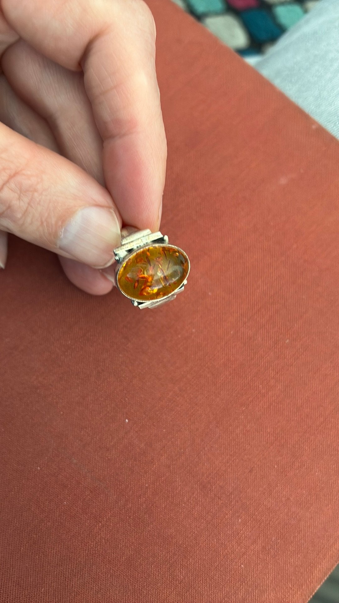 Zilver ring met barnsteen 19,5 mm, 19 tot 20, Ophalen of Verzenden, Zo goed als nieuw, Dame