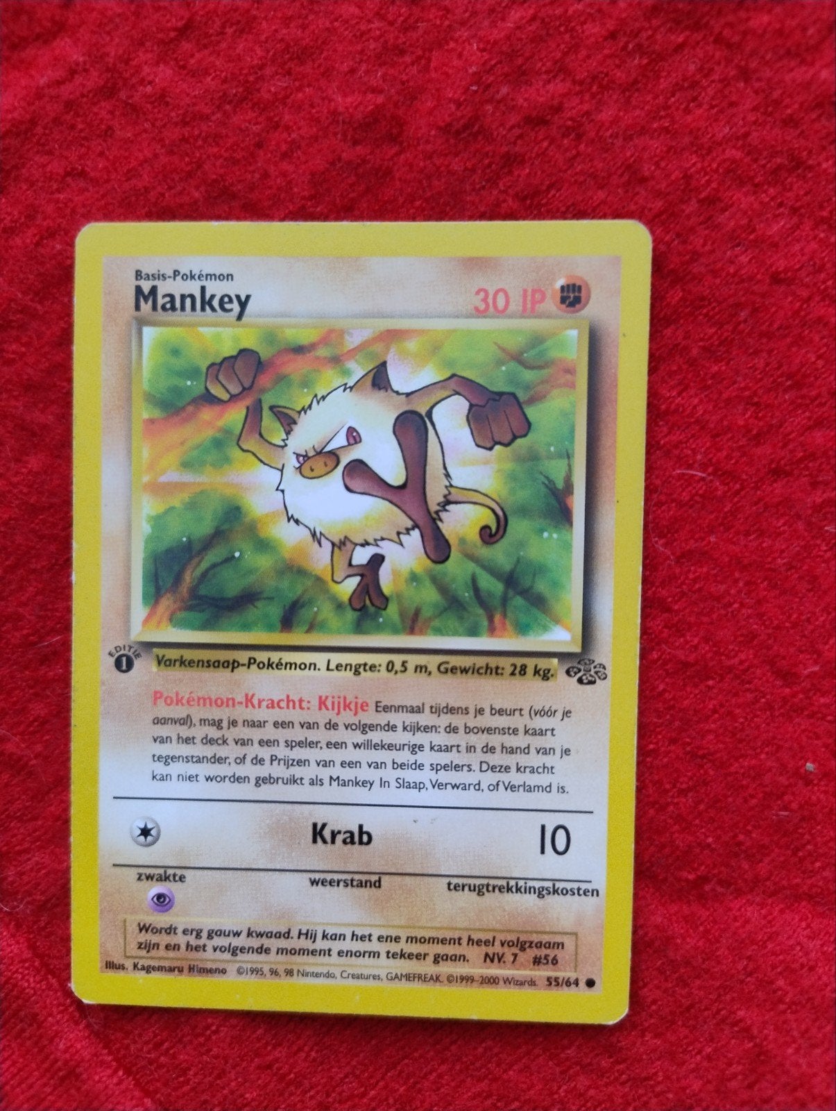 Mankey Pokémon Kaart 55/64 Jungle Set (1999-2000 Wizards), Hobby en Vrije tijd, Verzamelkaartspellen | Pokémon, Ophalen of Verzenden