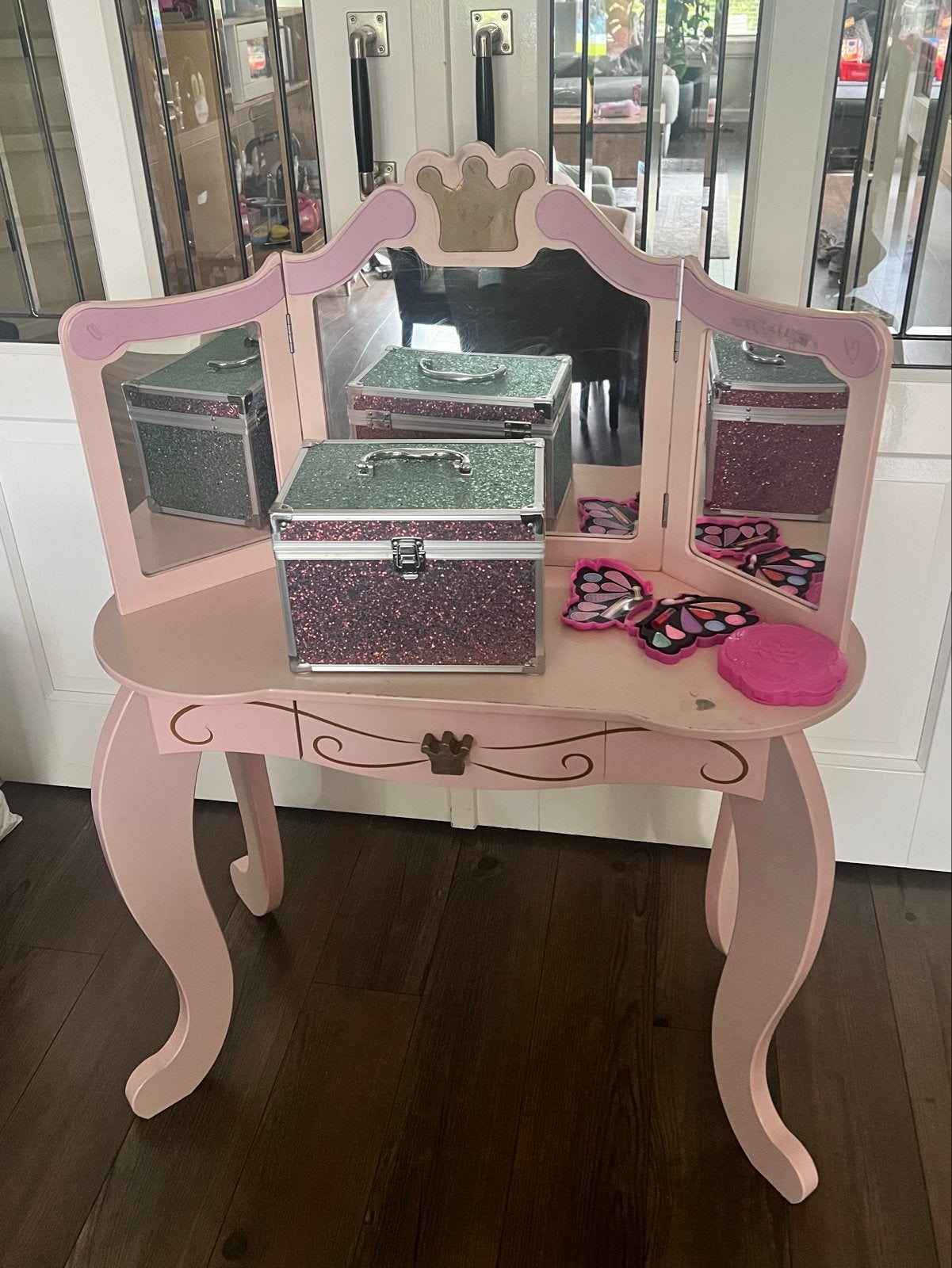 Roze prinsessen kaptafel met spiegel en lade, Ophalen, Gebruikt, Overige typen
