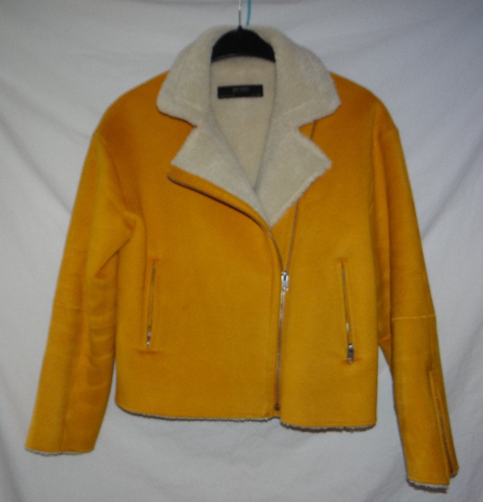 Leuk okkergeel ZARA bikerjasje met bont, Maat 38/40 (M), Zara, Geel, Ophalen of Verzenden