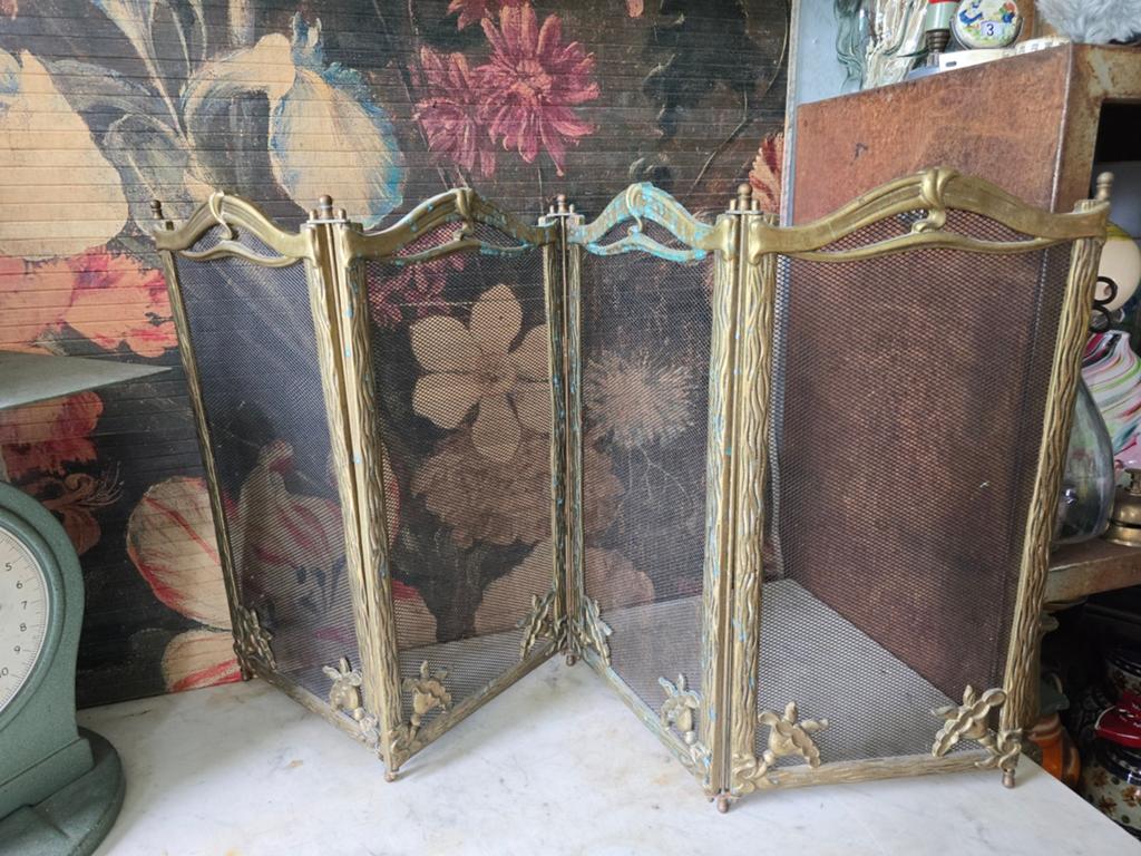 Antiek messing haardscherm vonkenvanger franse lelie, Ophalen of Verzenden