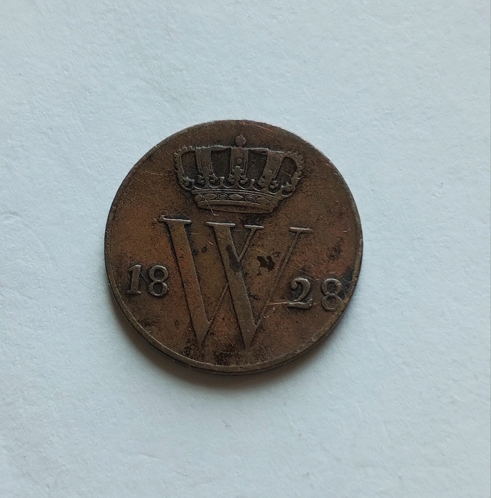 Fraaie schaarse halve cent uit 1828 U (Utrecht) - Willem I, Ophalen of Verzenden, Koning Willem I, Overige waardes, Losse munt
