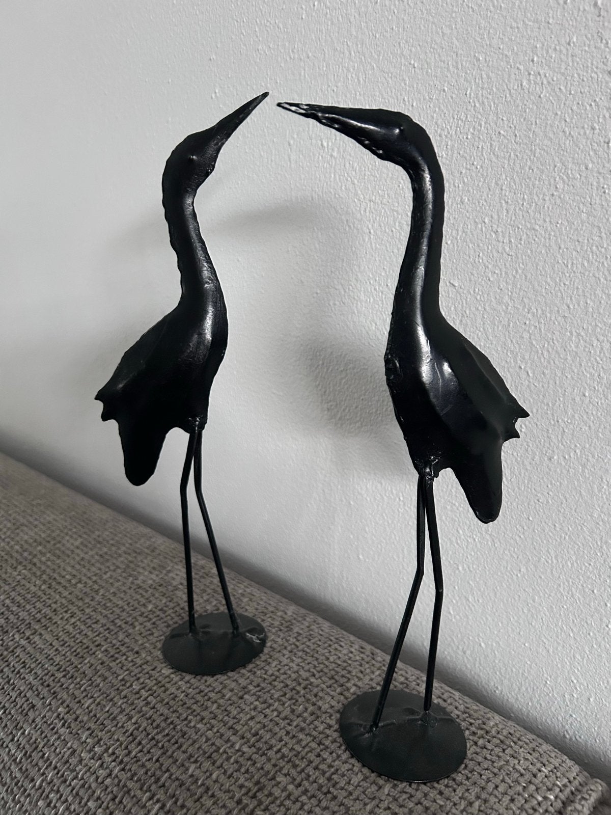 2 zwart decoratie reiger beelden vogel metaal, Zwart, Ophalen of Verzenden, Zo goed als nieuw, Metaal