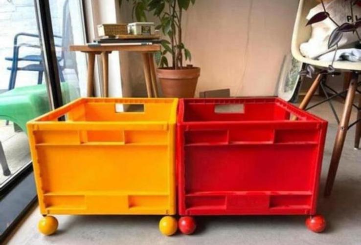IKEA Märd opbergdoos krat set vintage rood geel wieltjes, Minder dan 50 cm, 50 tot 100 cm, Ophalen of Verzenden, Zo goed als nieuw