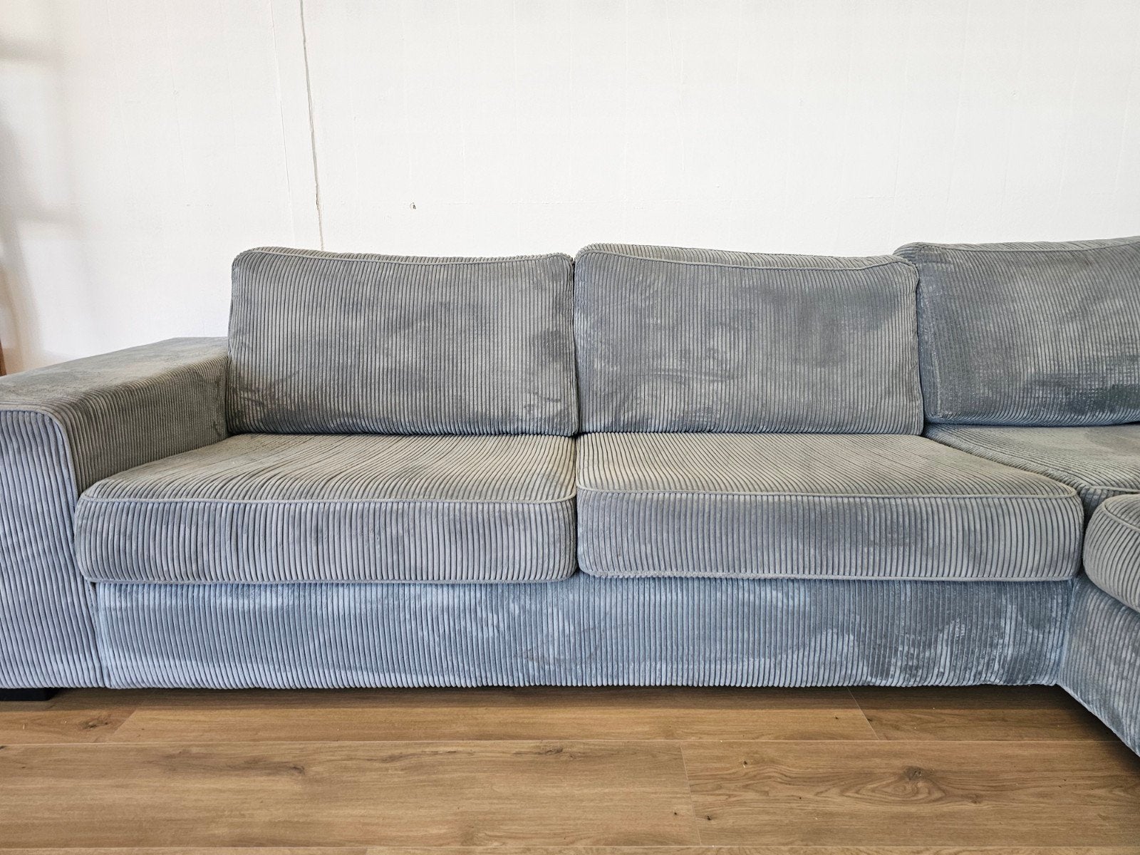 Grijze Ribstof hoekbank, Ophalen, 125 cm of meer, 125 cm of meer, Home Friesland