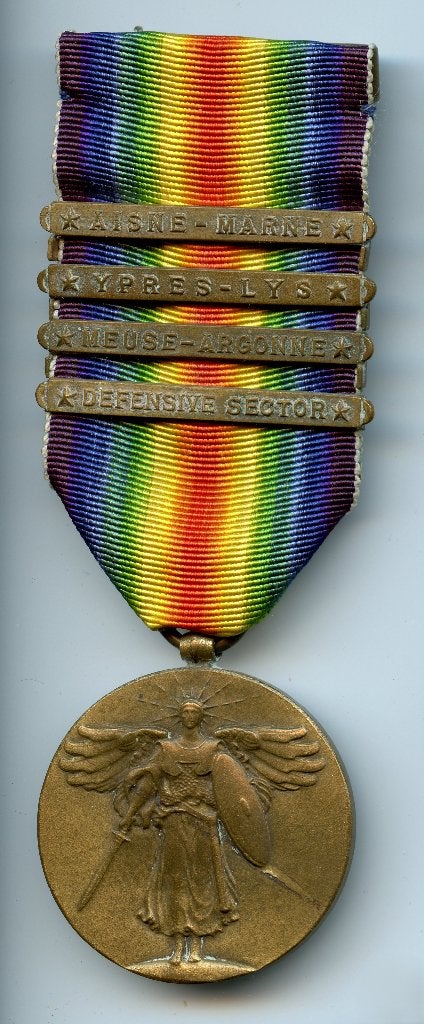WO1 US Victory Medal met 4 Clasps, Verzenden, Landmacht, Amerika, Lintje, Medaille of Wings