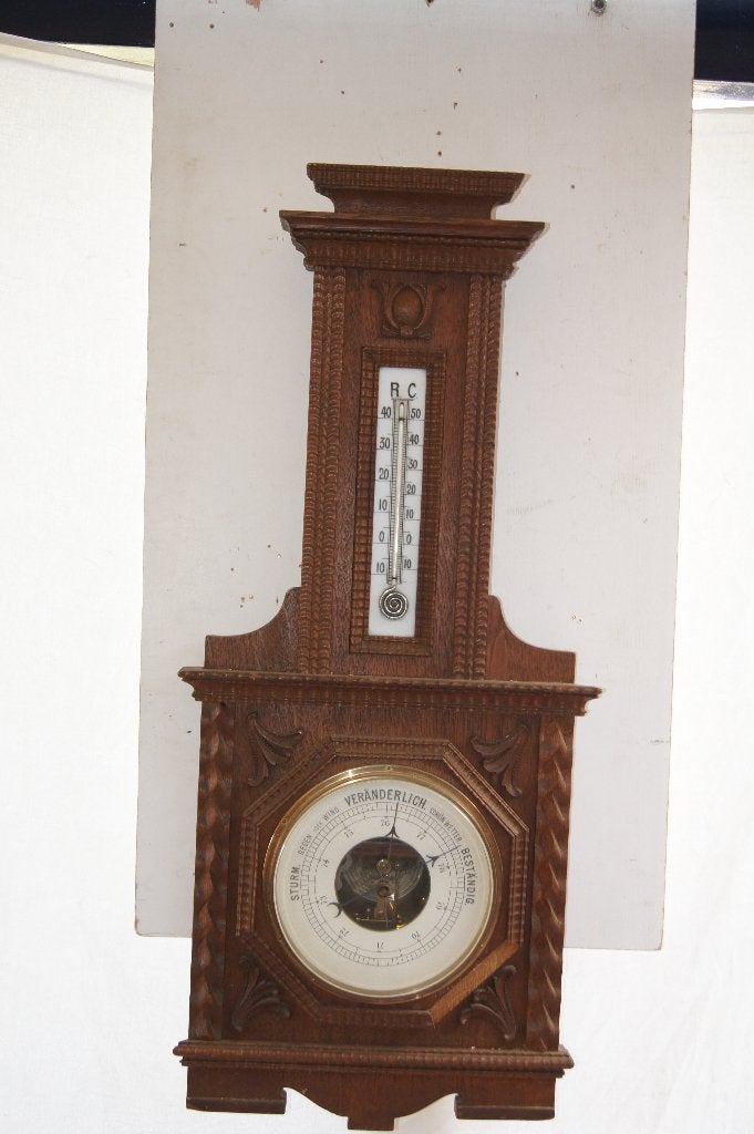 Antieke Barometer en Thermometer in Houten Kast, Ophalen, Gebruikt, Weerstation