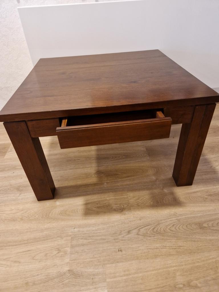 Salontafel donker teak 80x80 met lade, Ophalen, Vierkant, 75 cm of meer, 60 cm of meer