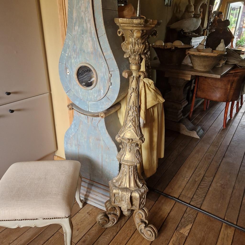 Antieke brocante oude grote kandelaar kerk bois dore houten, Ophalen, Gebruikt