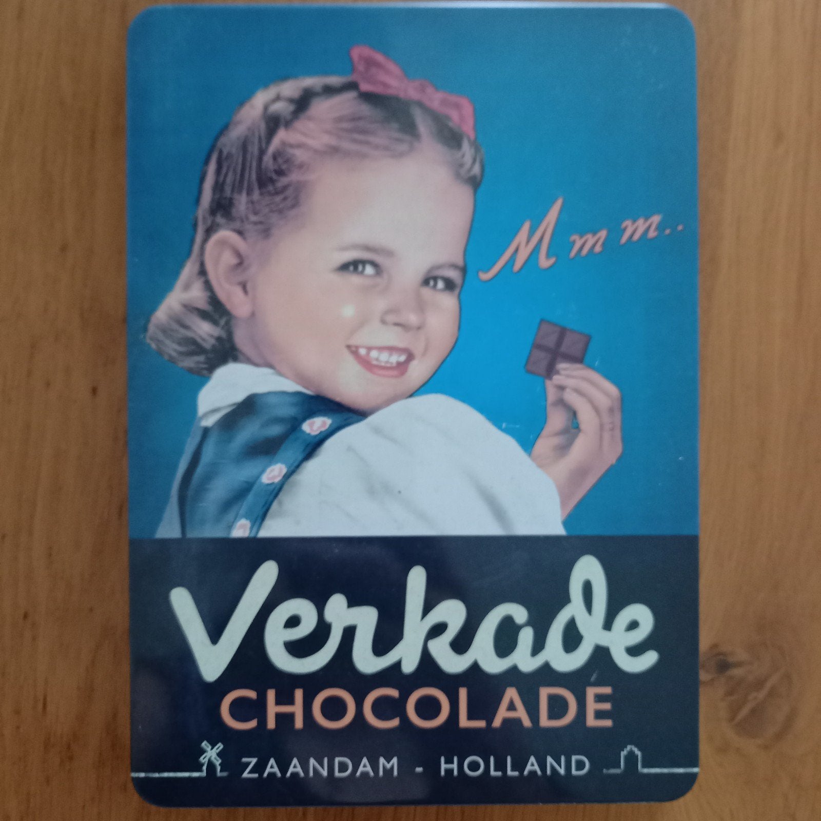 Vintage Verkade Chocolade Blik - Meisje met Chocolade, Ophalen of Verzenden