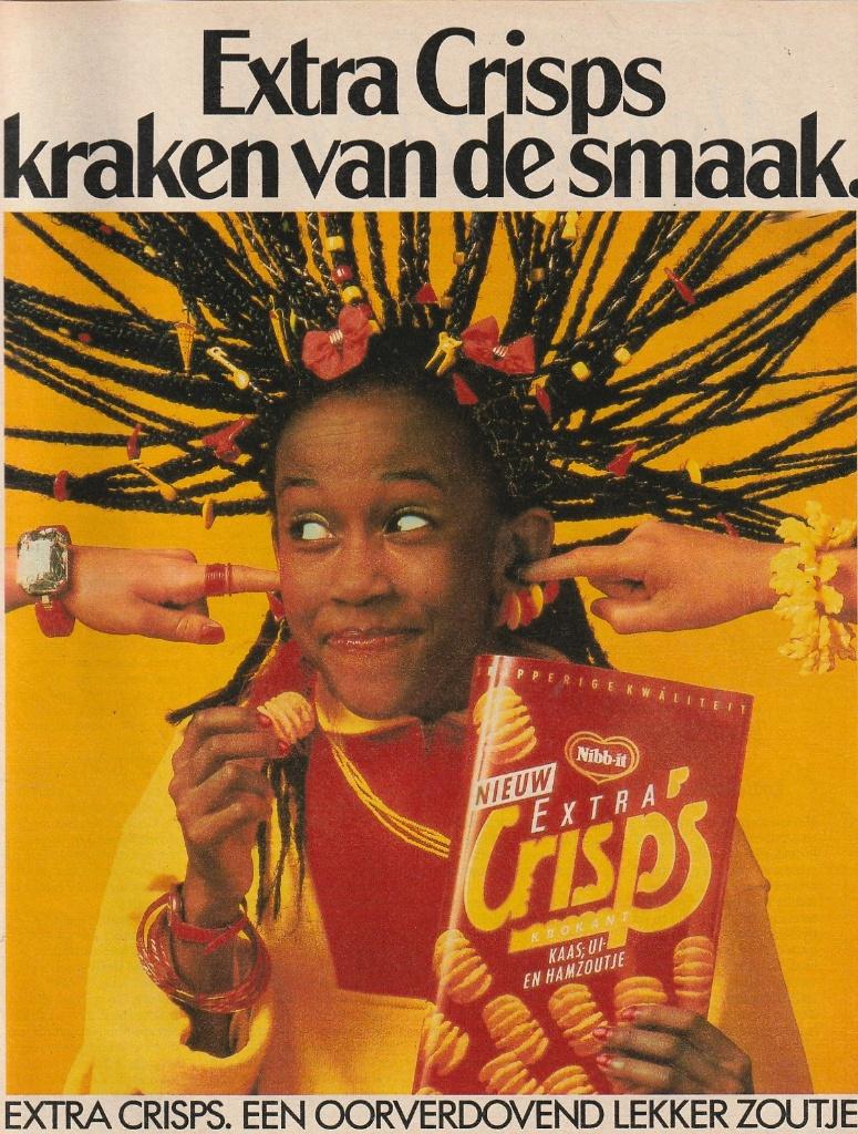 Retro reclame 1986 Nibb-it chips oorverdovend krakend, Verzenden, Overige typen