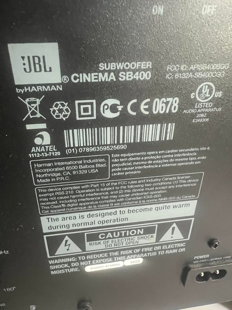 JBL Cinema SB400 Wireless Subwoofer –, Ophalen of Verzenden, Zo goed als nieuw, 120 watt of meer, Subwoofer