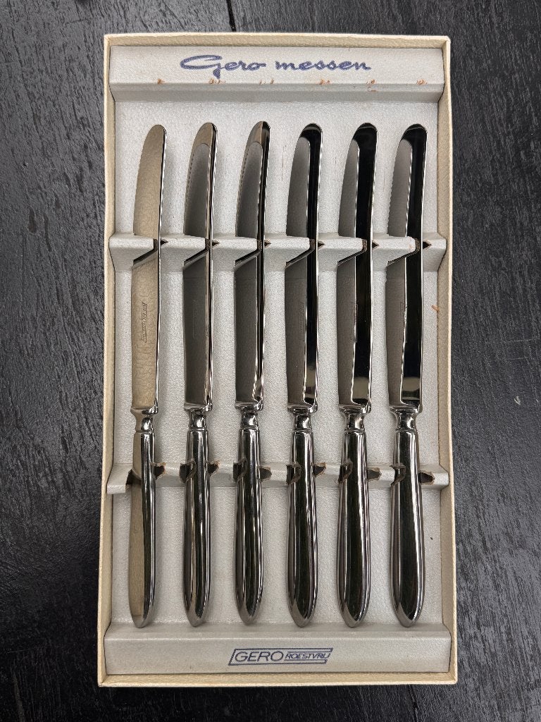Etui met 6 tafelmessen Gero Zilmeta 718/518 Wals/puntfilet, Ophalen of Verzenden