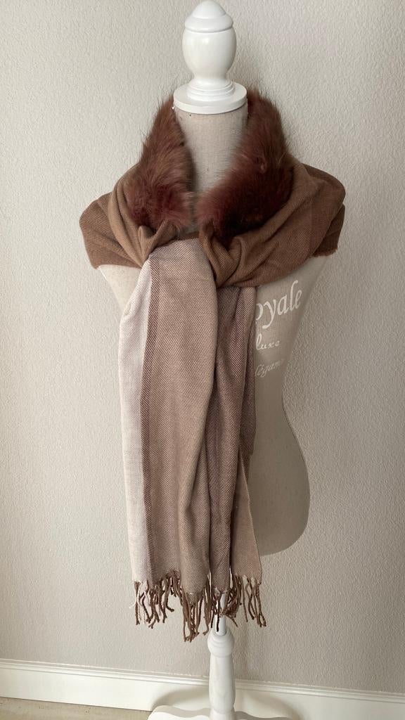 Sjaal Beige tinten met bont Merk Yaya NIEUW, Maat 46/48 (XL) of groter, Nieuw, Ophalen of Verzenden, Yaya