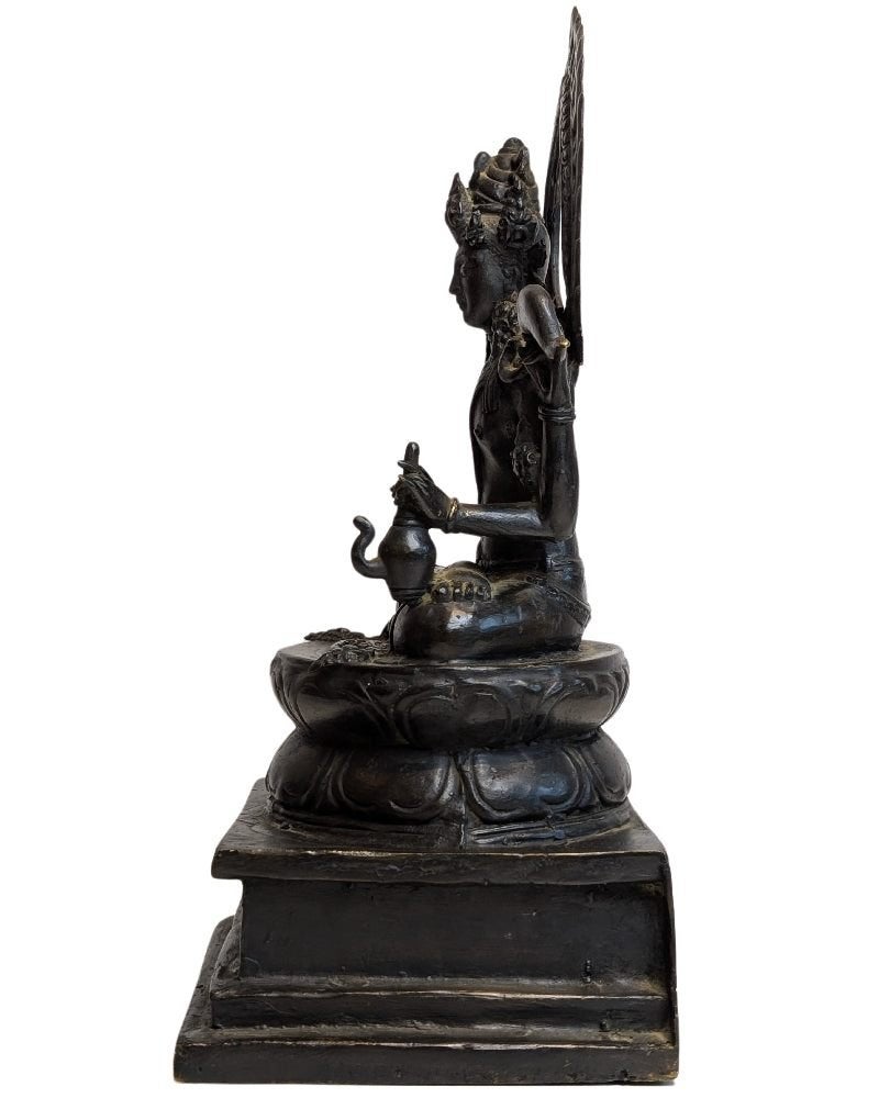 Oude Bronzen Vishnu op Lotusbasis – 34,5 cm, Antiek en Kunst, India, Ophalen of Verzenden, 35 cm, Brons