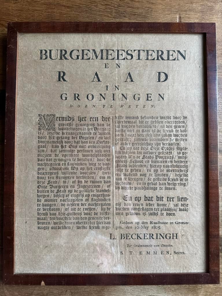 Historisch Plakkaat Groningen 1805 - Burgemeesteren en Raad, Ophalen of Verzenden