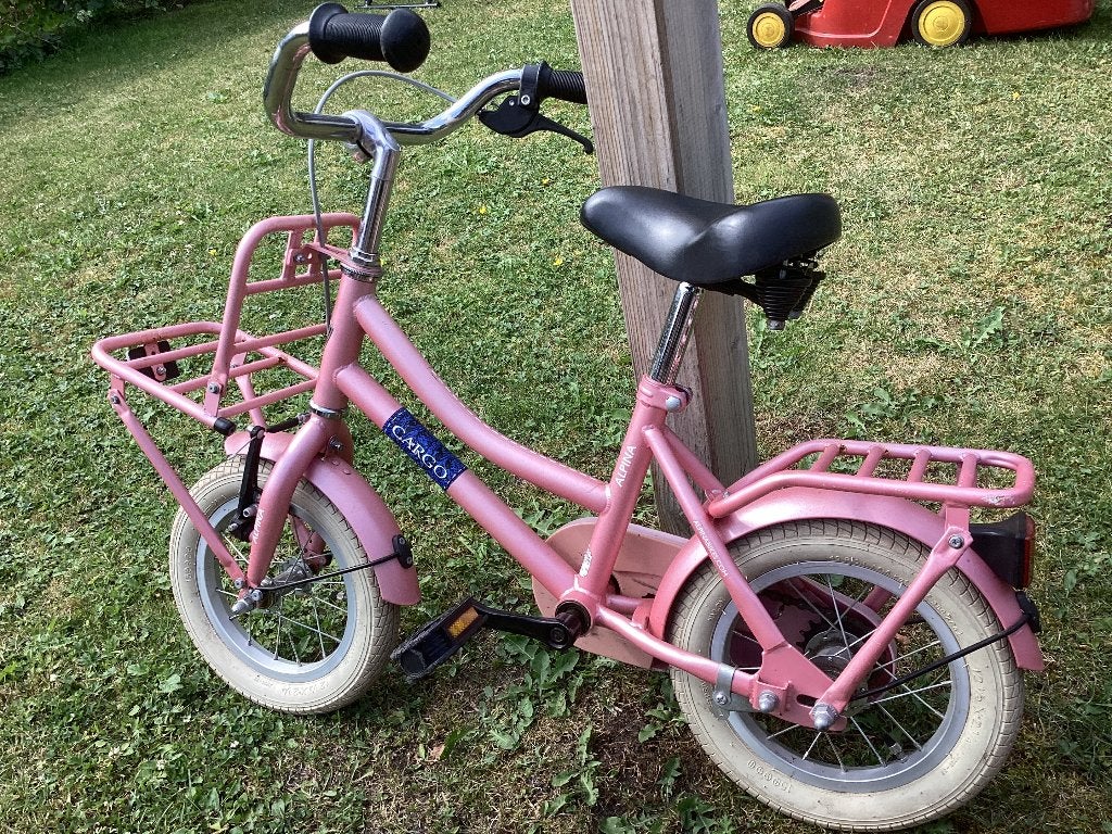 Roze kinderfiets met voordrager - Cargo Alpina 12 inch, Ophalen, Terugtraprem, Gebruikt, Minder dan 16 inch