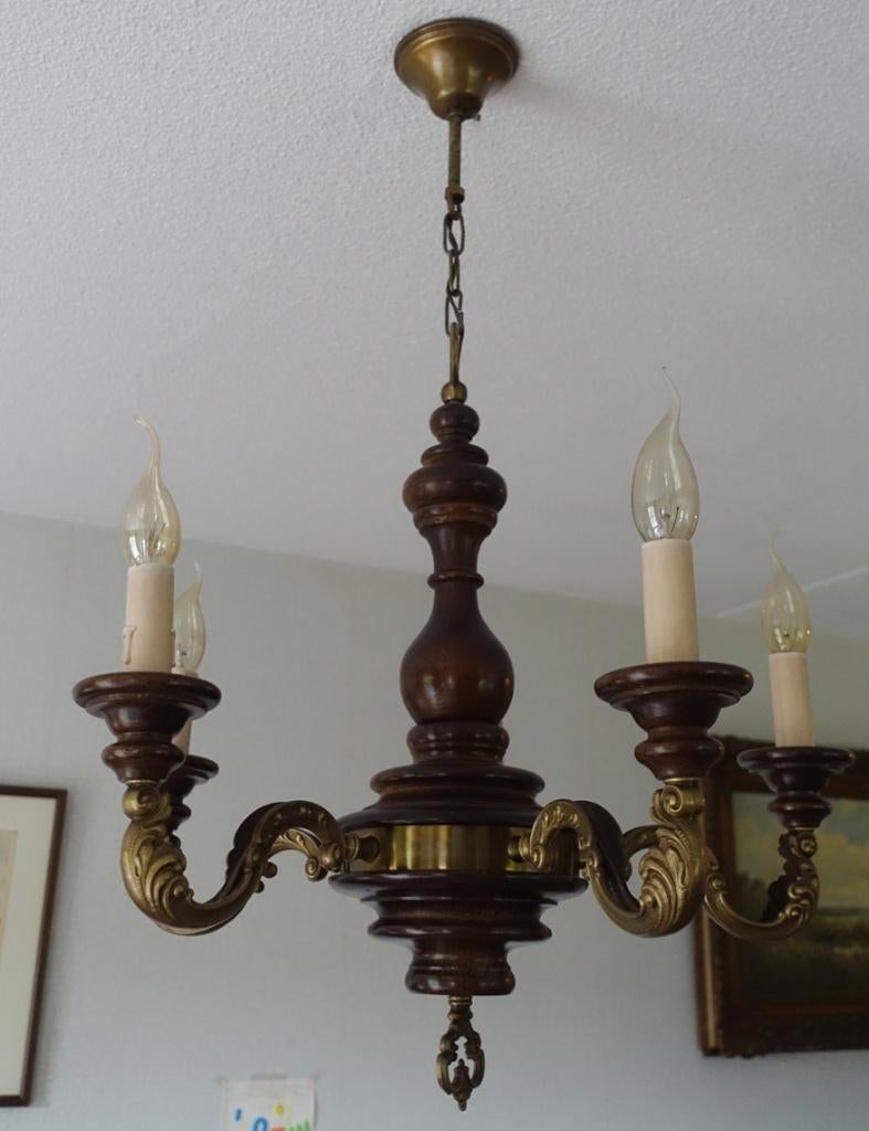 Klassieke houten kroonluchter in Hollandse of Vlaamse stijl, Ophalen, Gebruikt, Hout
