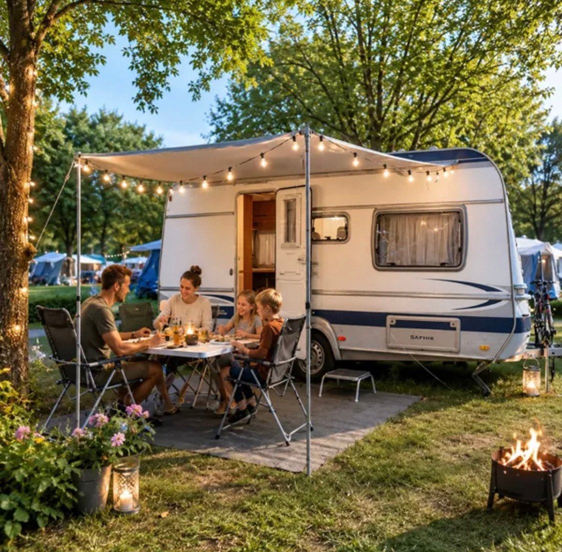 Caravan HUREN met airco & mover, Luifel, Standaardzit, Dwarsbed, 750 - 1000 kg
