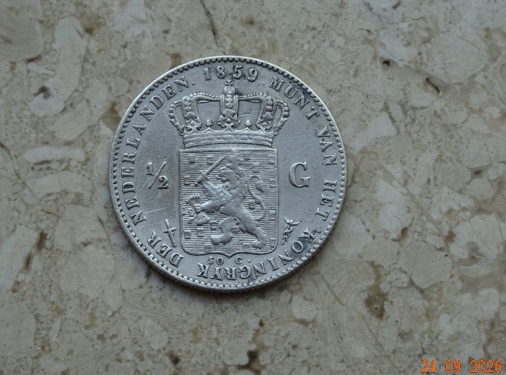 1/2 gulden 1859, ½ gulden, Koning Willem III, Zilver, Ophalen of Verzenden