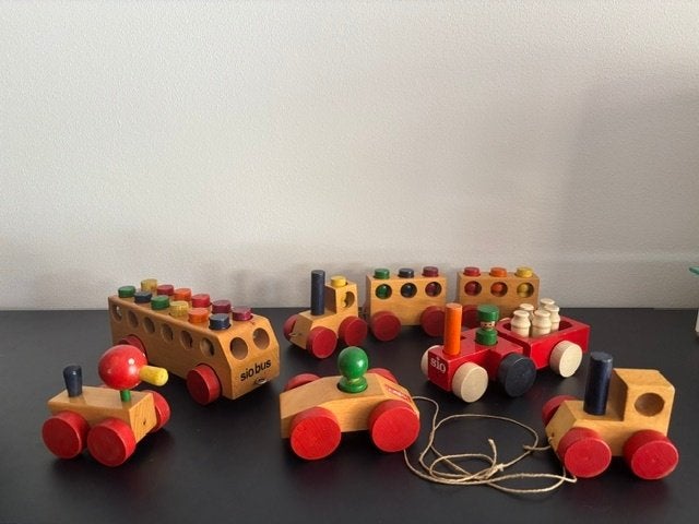 Vintage Sio houten speelgoed - o.a. 2510, bus, trein, Antiek en Kunst, Antiek | Speelgoed, Ophalen of Verzenden