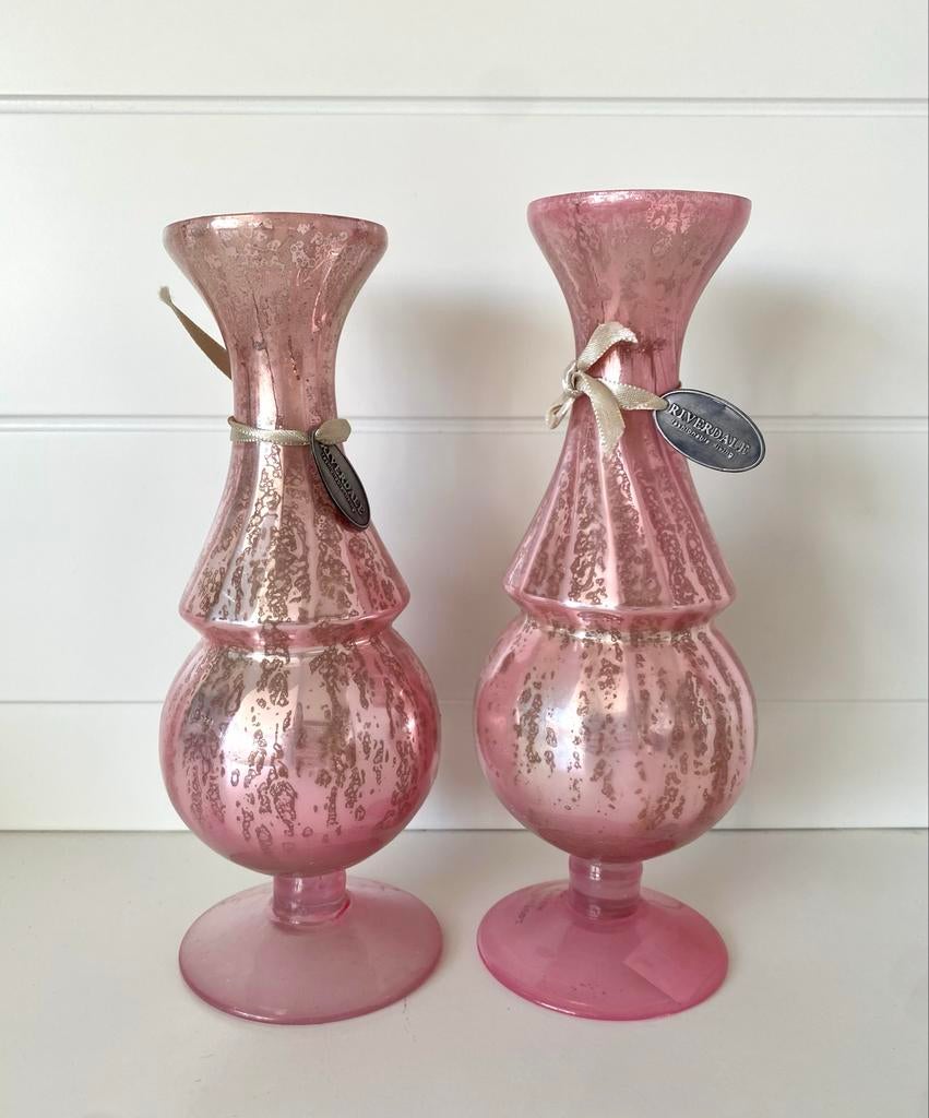 Set van 2 Roze Riverdale Vazen, Overige kleuren, 50 tot 75 cm, Ophalen of Verzenden, Glas