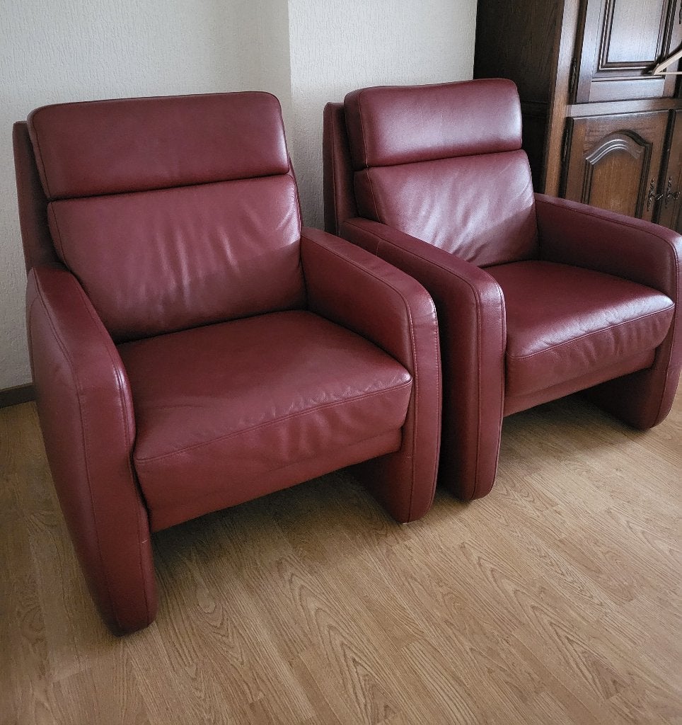 Fauteuils W.Schillig: bordeaurood, Ophalen, Gebruikt, 50 tot 75 cm, Leer