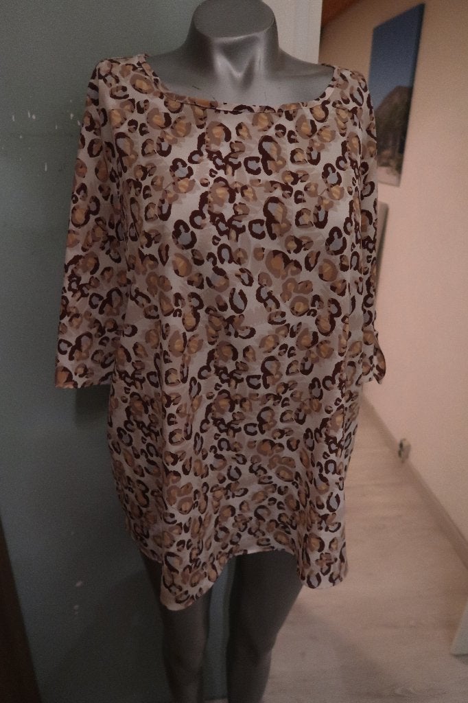 Norah mooie blouse creme bruin met open mouw 44, Bruin, Maat 42/44 (L), Ophalen of Verzenden, Zo goed als nieuw