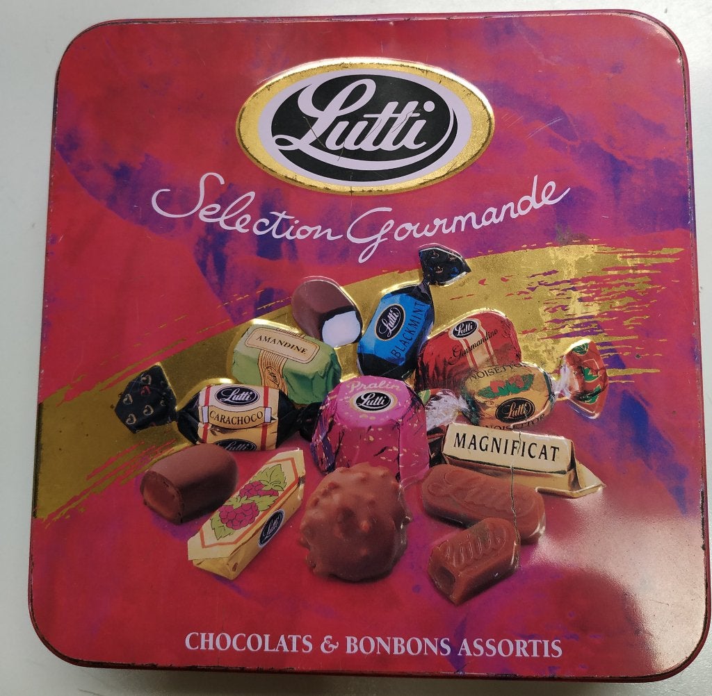 Te Koop: Een Lutti bonbonblik., Verzamelen, Ophalen of Verzenden, Gebruikt, Overige, Overige merken