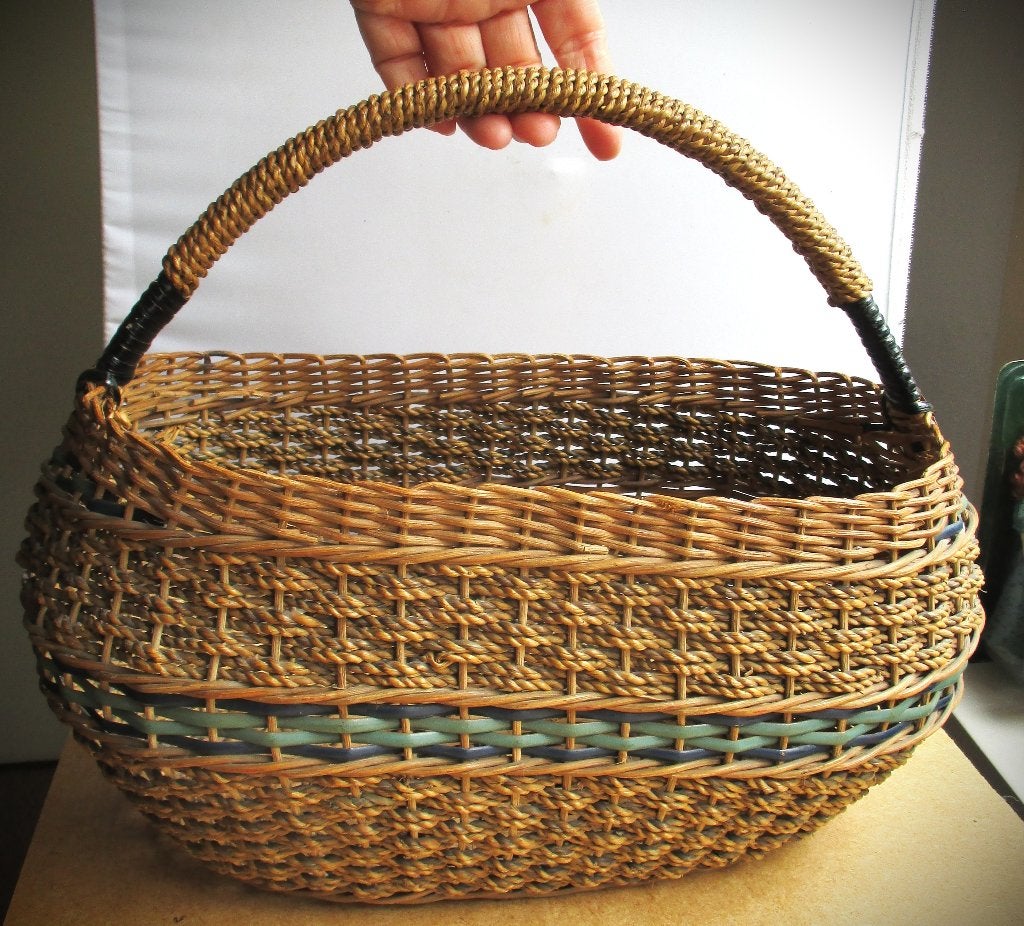 Tas~Rieten Mand~Antiek boodschappenmandje~Riet, Ophalen of Verzenden