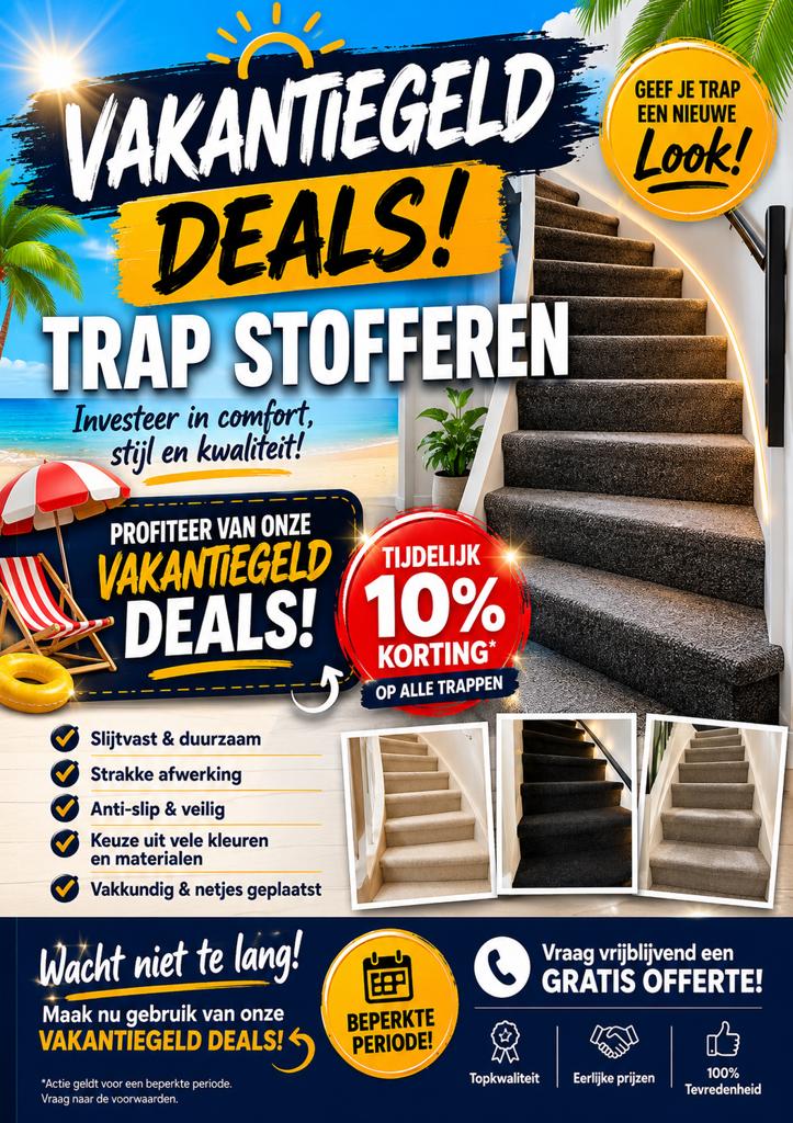 Trappen stoffering stoffeerder open & dichte trap + kamers, Huis en Inrichting, Stoffering | Vloerbedekking, Crème, 75 m² of meer