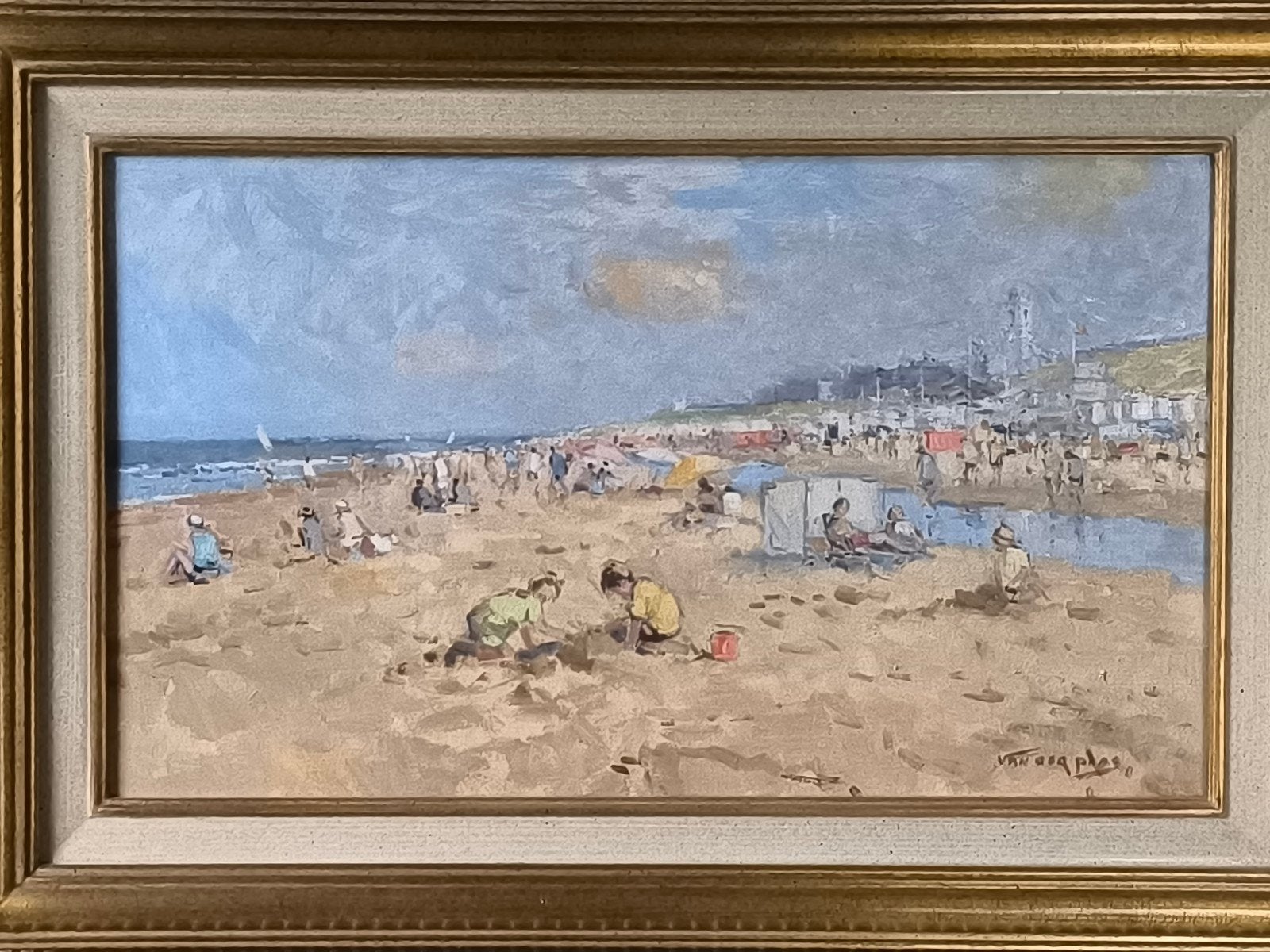 schilderij op paneel Niek van der Plas strandgezicht, Ophalen of Verzenden