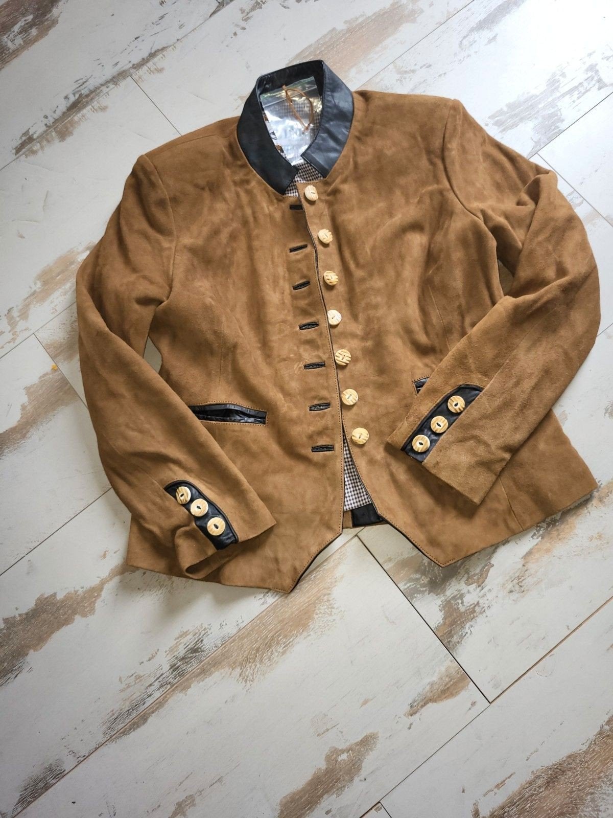 Suede jasje met leren details, DSK, Bruin, Maat 42/44 (L), Nieuw