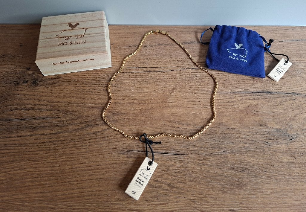 Pig & Hen Boxchain Ketting Goudkleurig, Ophalen of Verzenden, Nieuw, Goud, Overige materialen