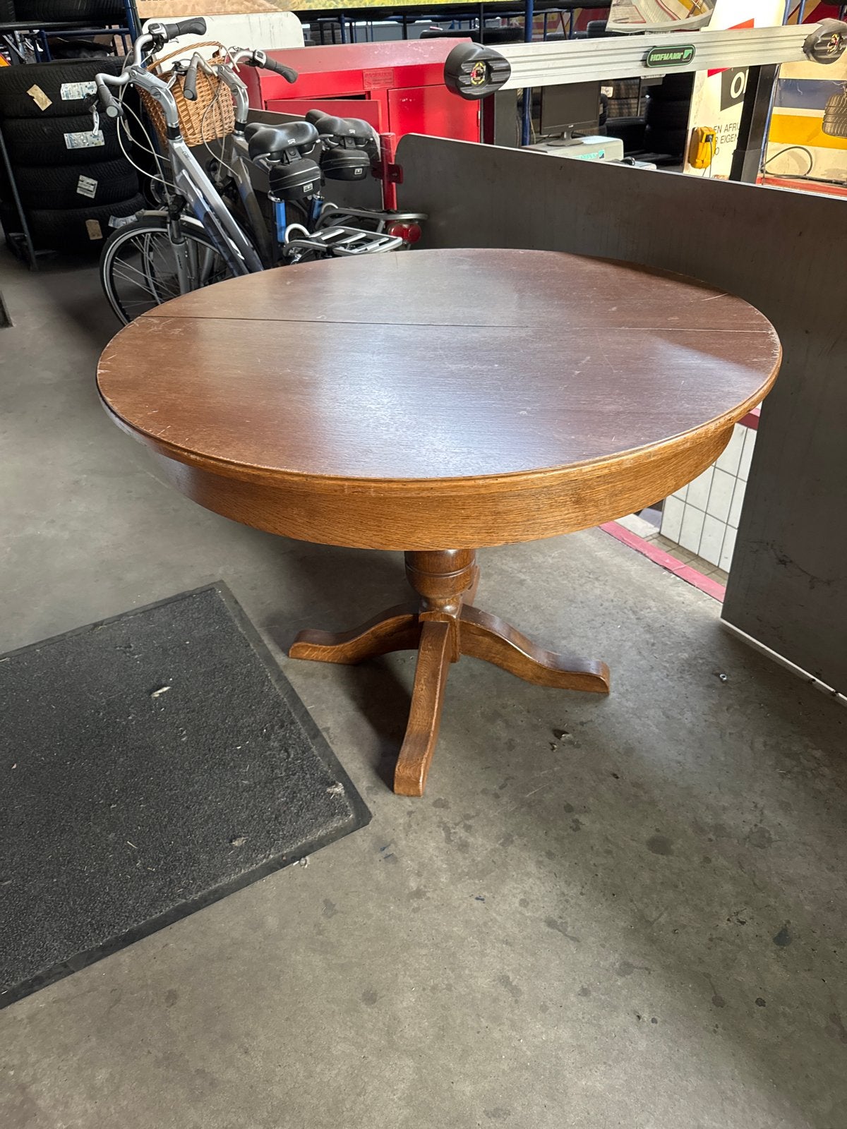 Ronde houten eettafel - uitschuifbaar, Ophalen, Gebruikt, 100 tot 150 cm, Rond