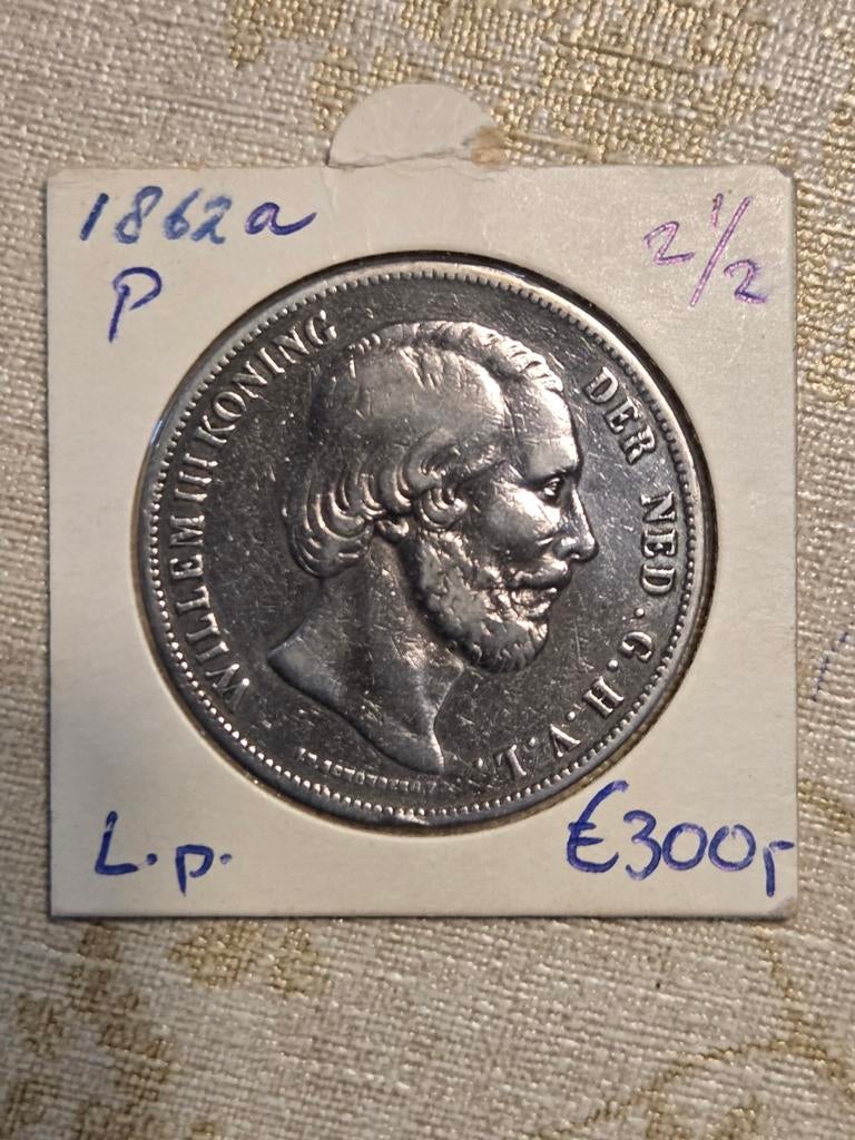 Zilveren 2½ Gulden Koning Willem III 1862a., Koning Willem III, Zilver, Ophalen of Verzenden, Losse munt